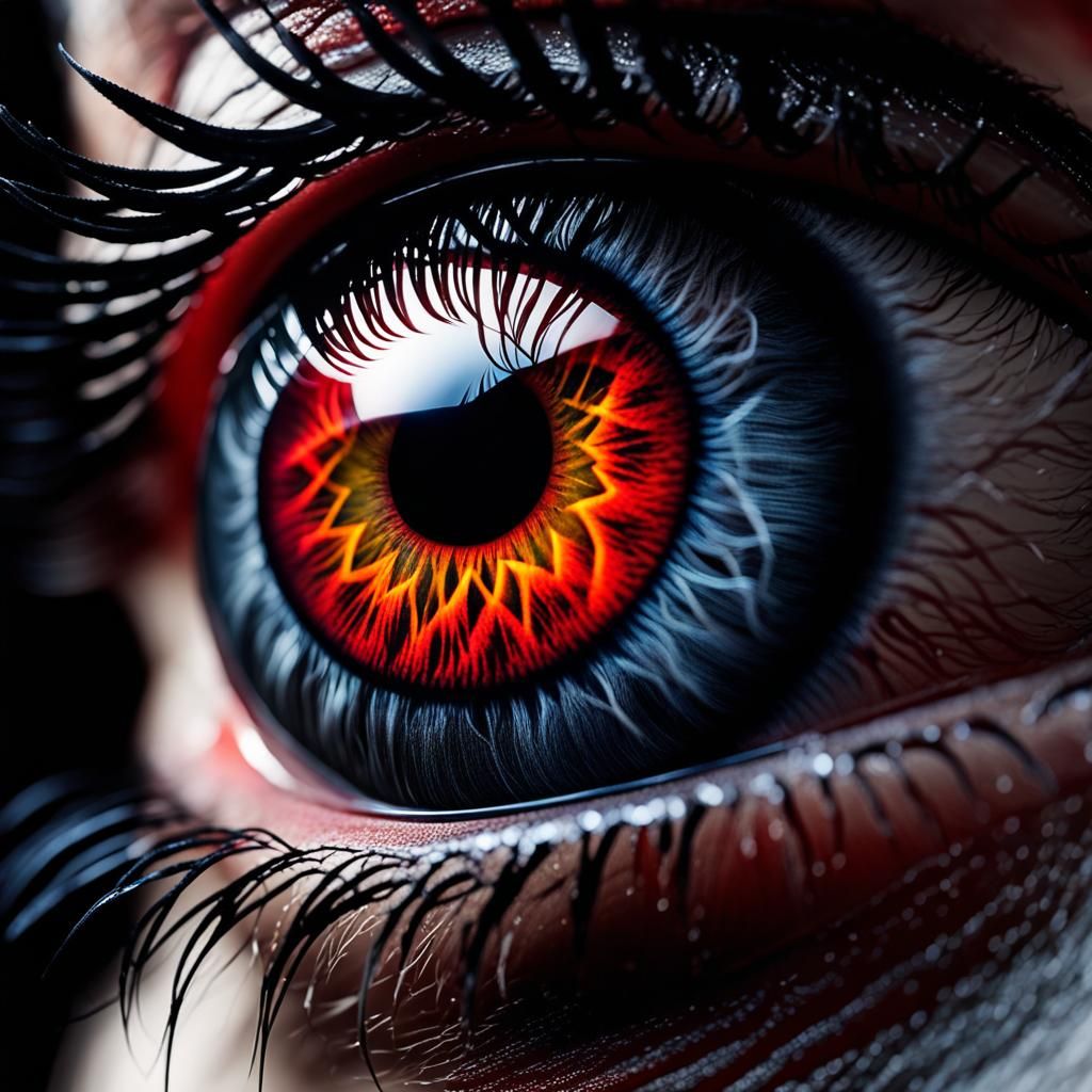 Monochromatic Eye with Glowing Red Iris