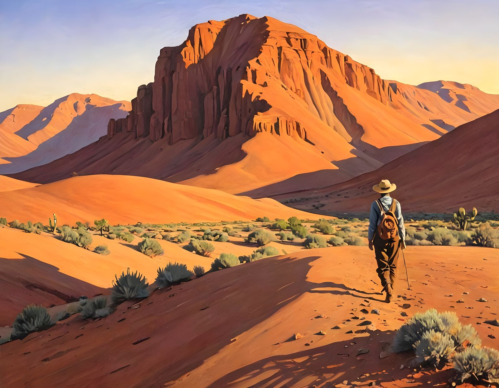 Desert Sunset Hiker in Regionalist Style