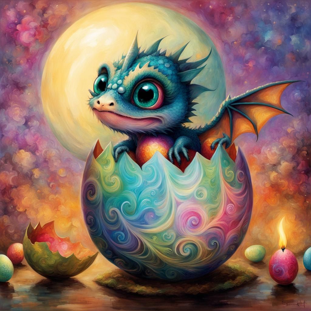 Supercute Baby Dragon Hatching from Ornate Egg