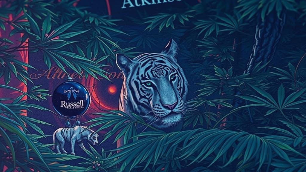 Majestic White Tiger Prowling Through Jungle at Sunset