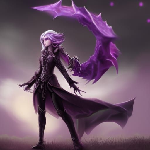 Celestial Girl Reaper in Fantasy Landscape