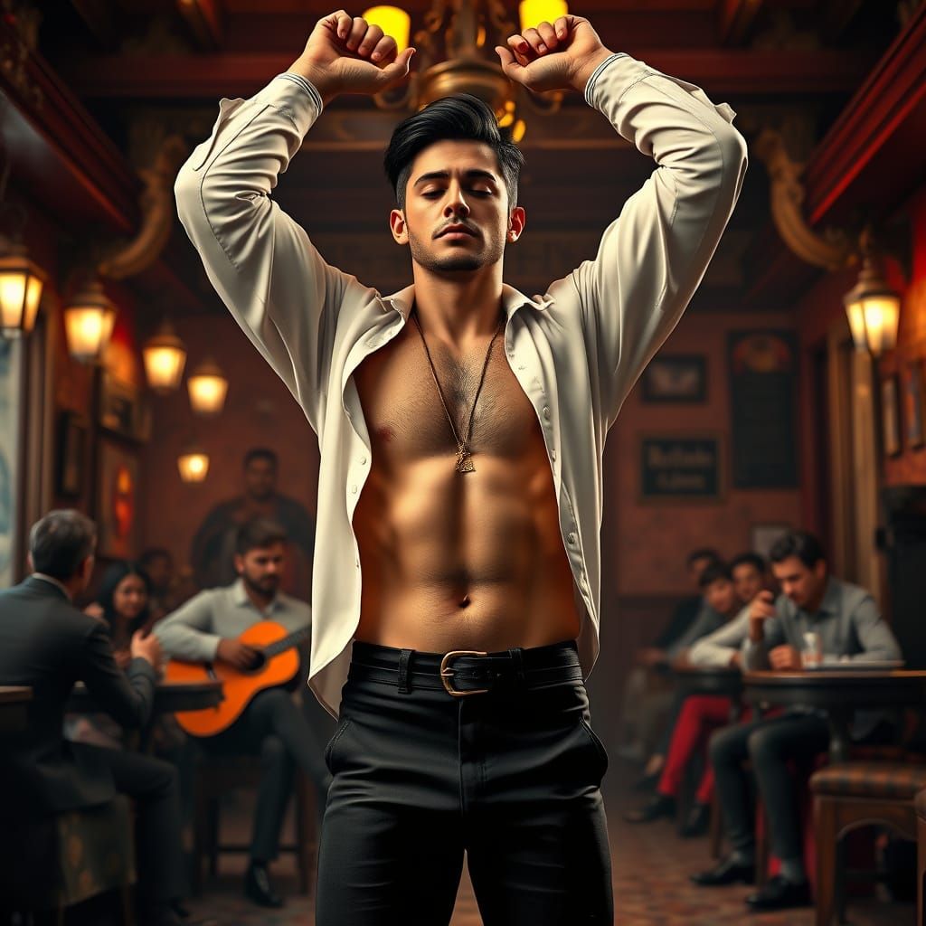 Dynamic Flamenco Dancer in Spanish Taberna