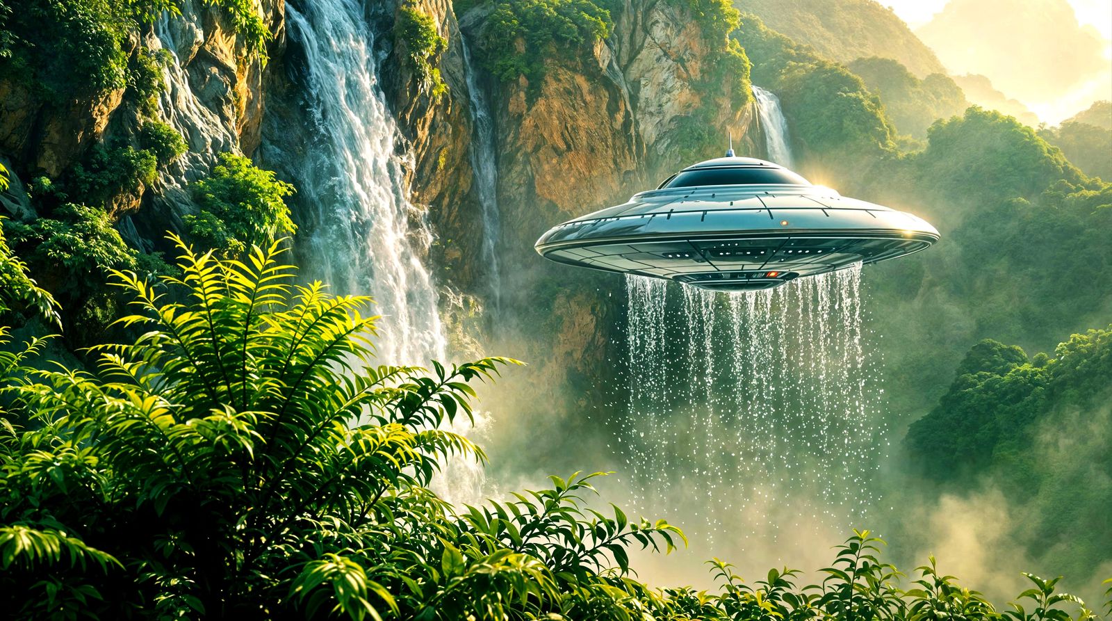 Ethereal UFO Emerges from Tropical Gorge