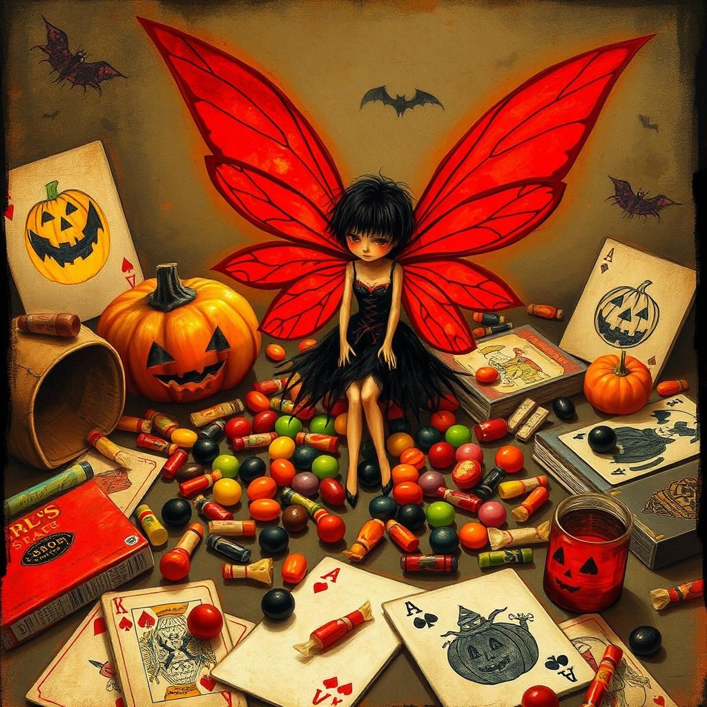 Halloween Fairy Surrounded by Candy in Rayograph Style