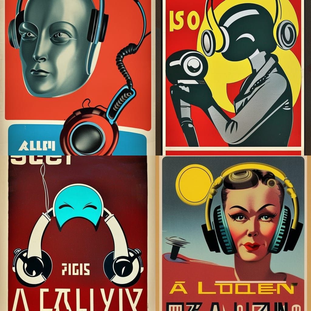 Retro Soviet Sci-Fi Poster of Alien with Headphones