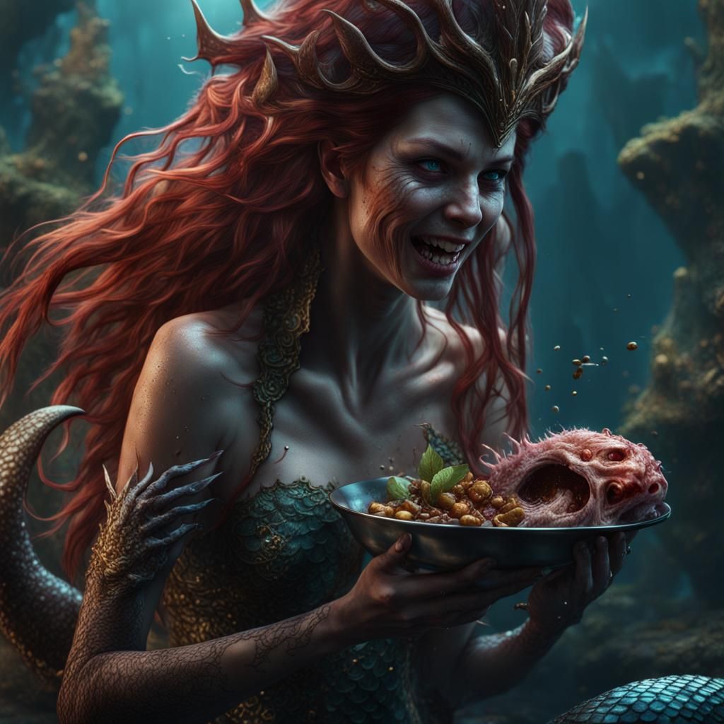 Evil Mermaid's Feast: Detailed Fantasy Art