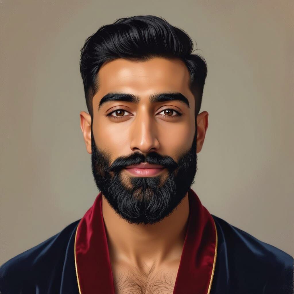 Handsome Pakistani Man in Velvet Robe, Art Nouveau Style