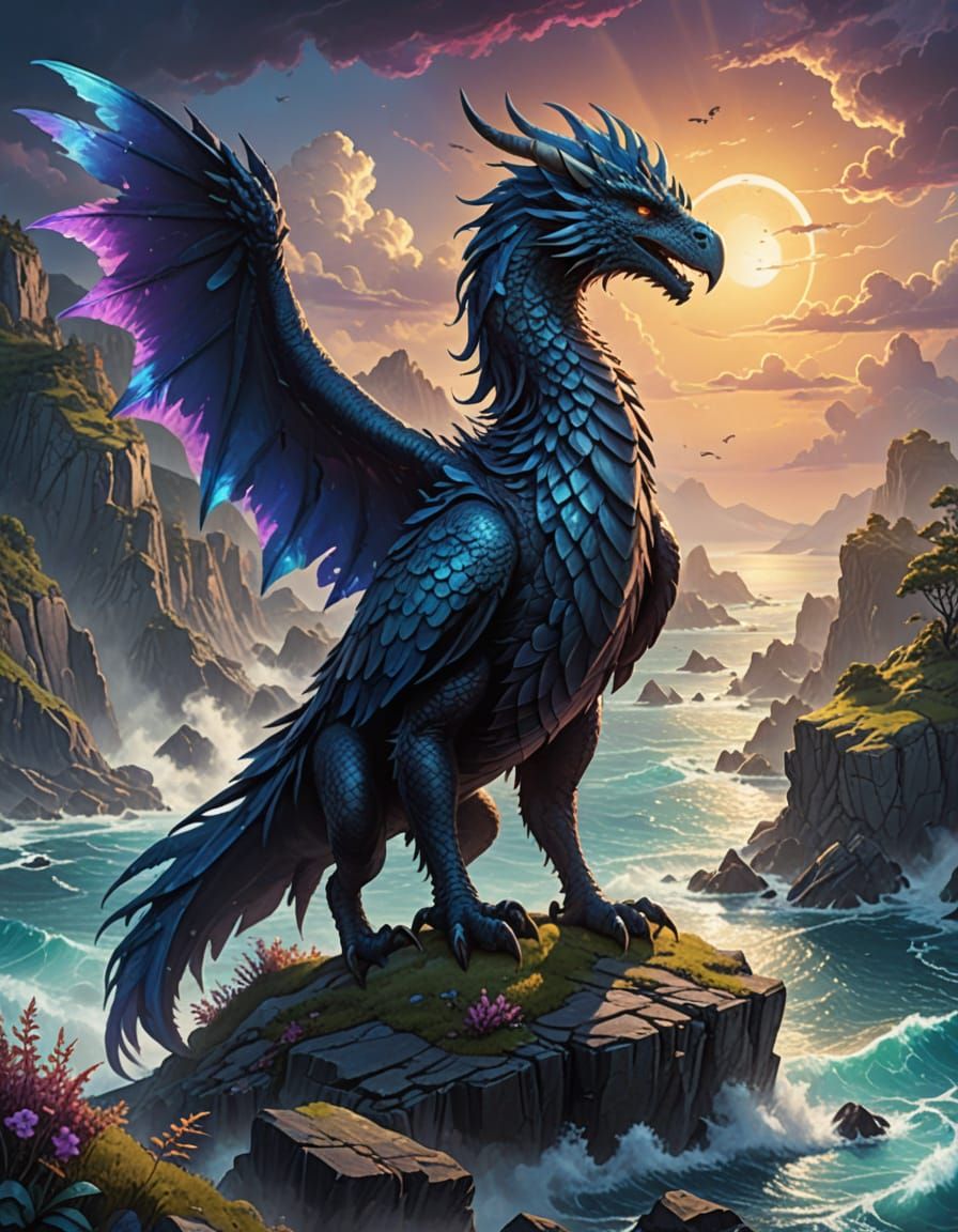 Majestic Harpy Griffin on Obsidian Shore