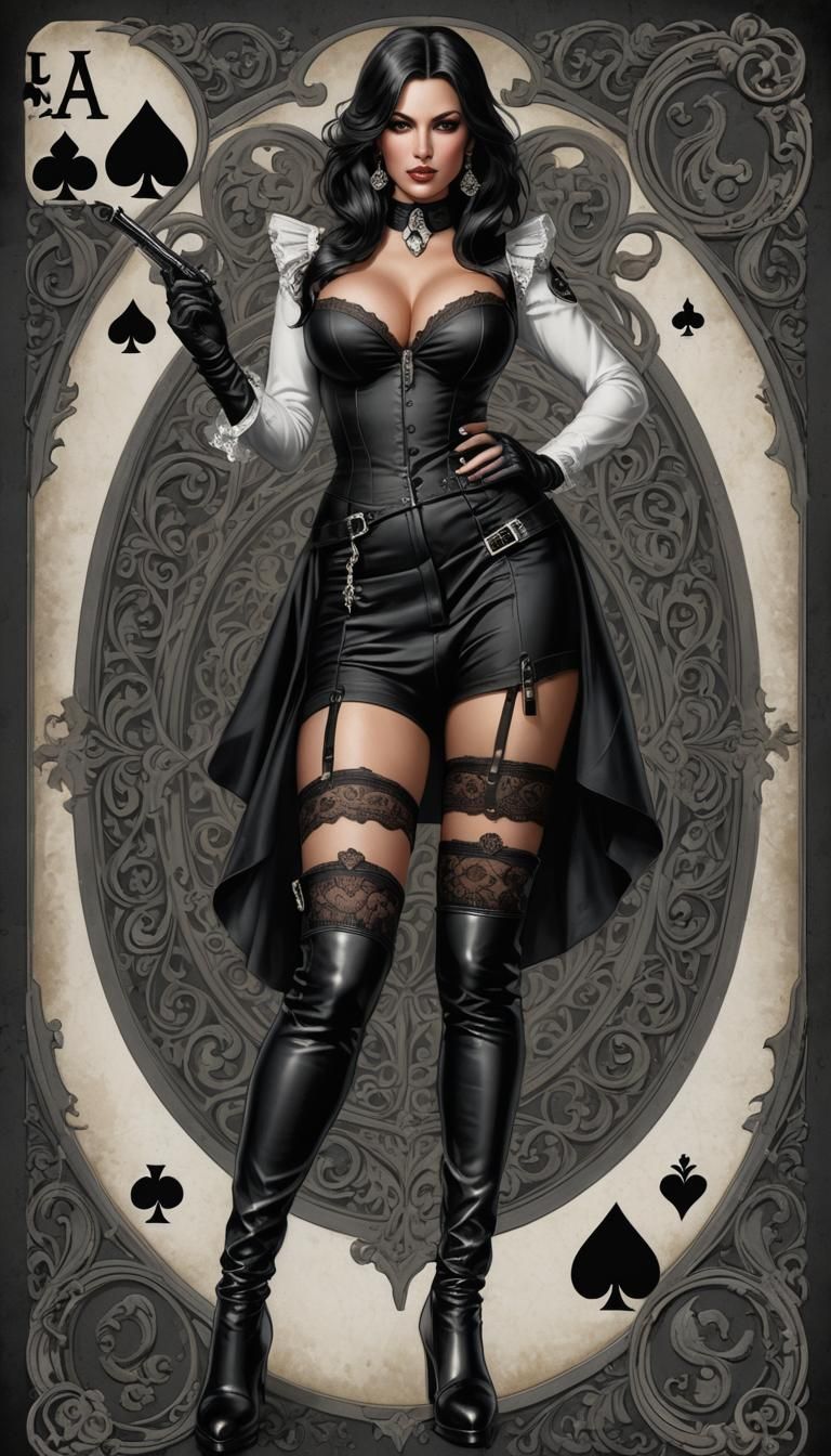 Pinup Girl on Ace of Spades Card in Hyperrealism