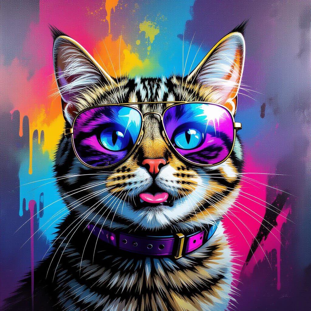 Cat with Sunglasses in Synthwave Graffiti Style