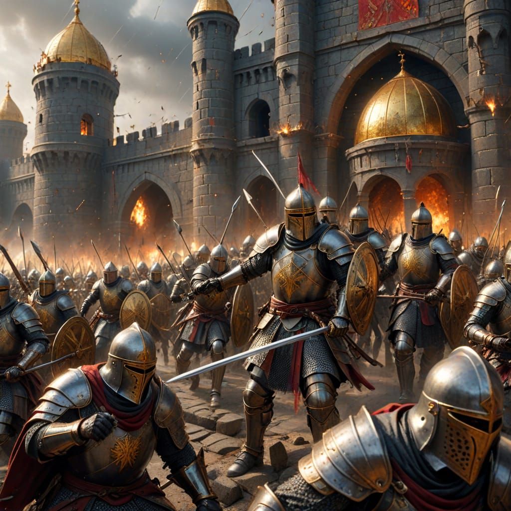 Byzantine Cataphracts Battle Crusaders at Constantinople Wal...