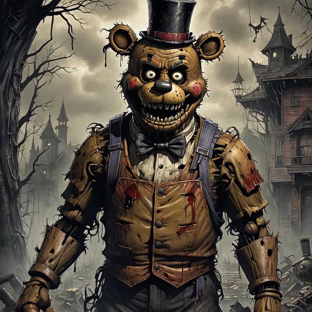 Menacing Animatronic Bear in Gothic Horror Style