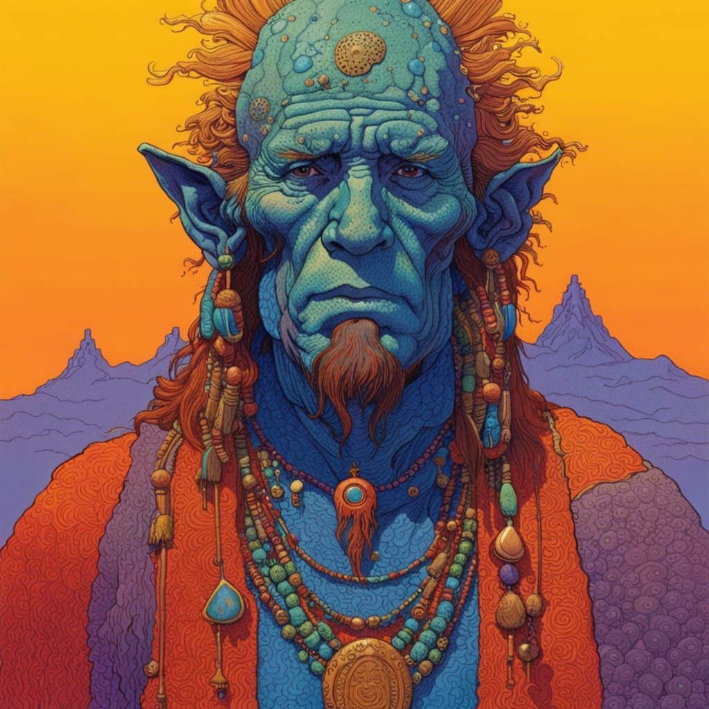 Shaman Portrait in Moebius Style