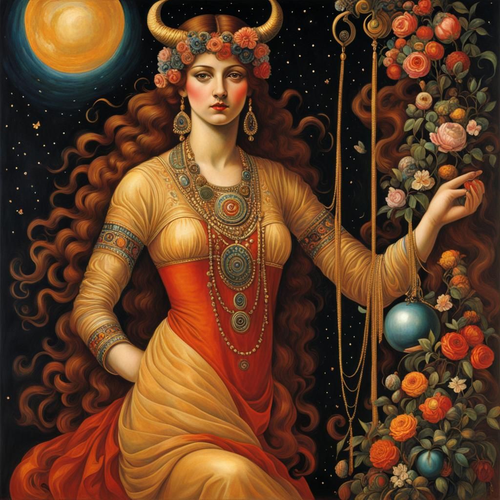 Taurus Goddess in a Mystical Psychedelic Dreamscape
