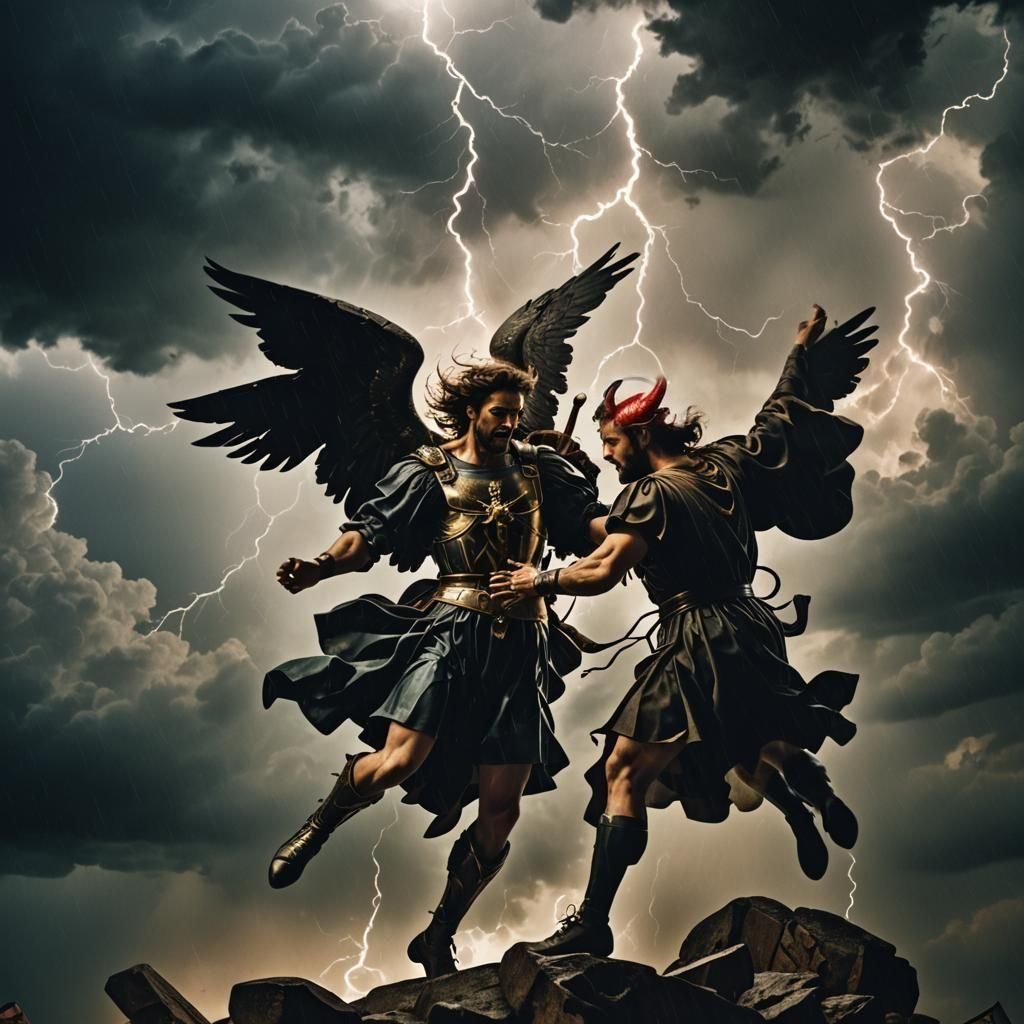 St. Michael Defeats Satan: Cinematic Film Still