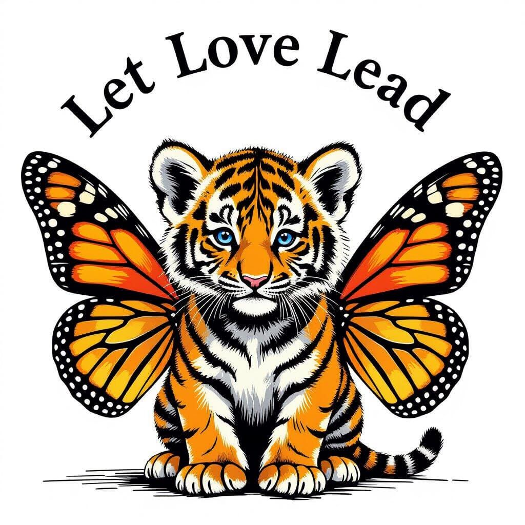 Tiger Cub with Butterfly Wings in Dry Brush Style