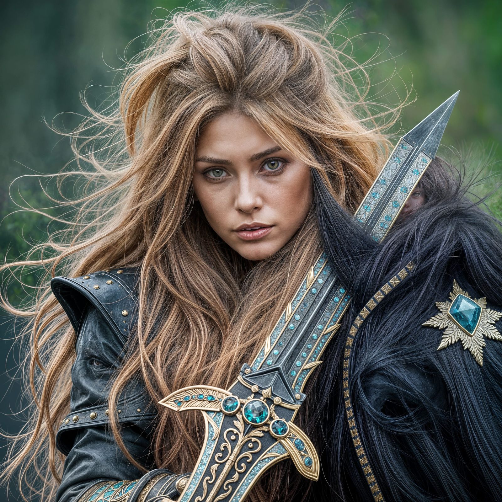 Fierce Flaxen Haired Warrior Maiden Rides into Battle