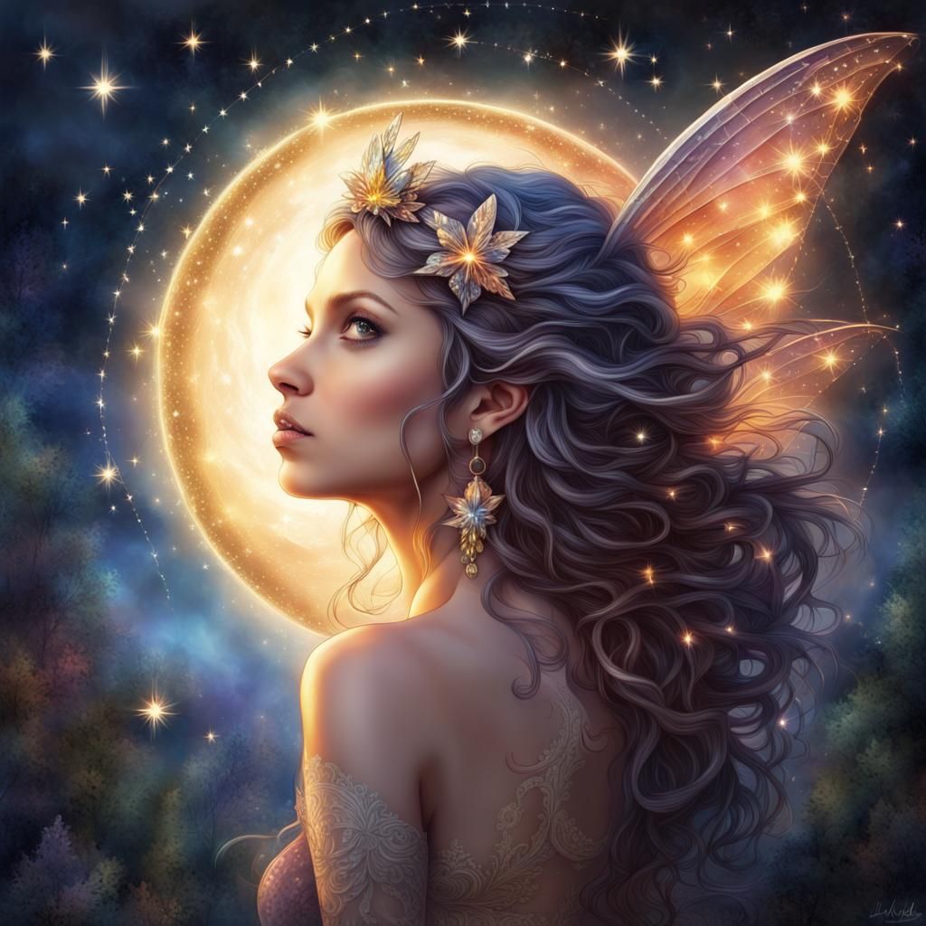 Fairy Under Jeweled Stars and Moon