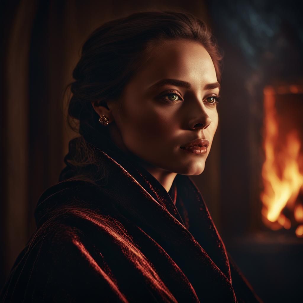 Mysterious Woman in Velvet Cloak: Digital Portrait