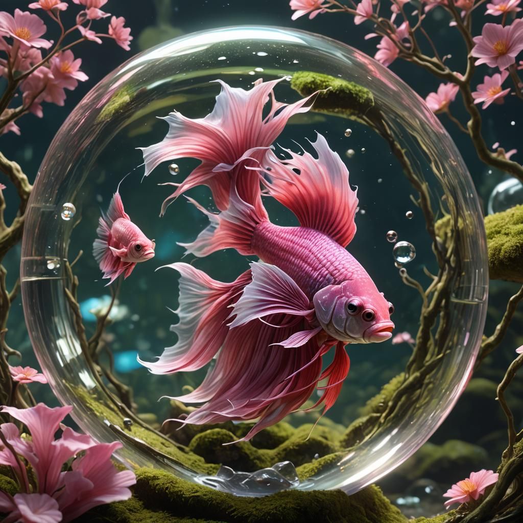 Pink Betta Fish Ready to Fight: 3D Render
