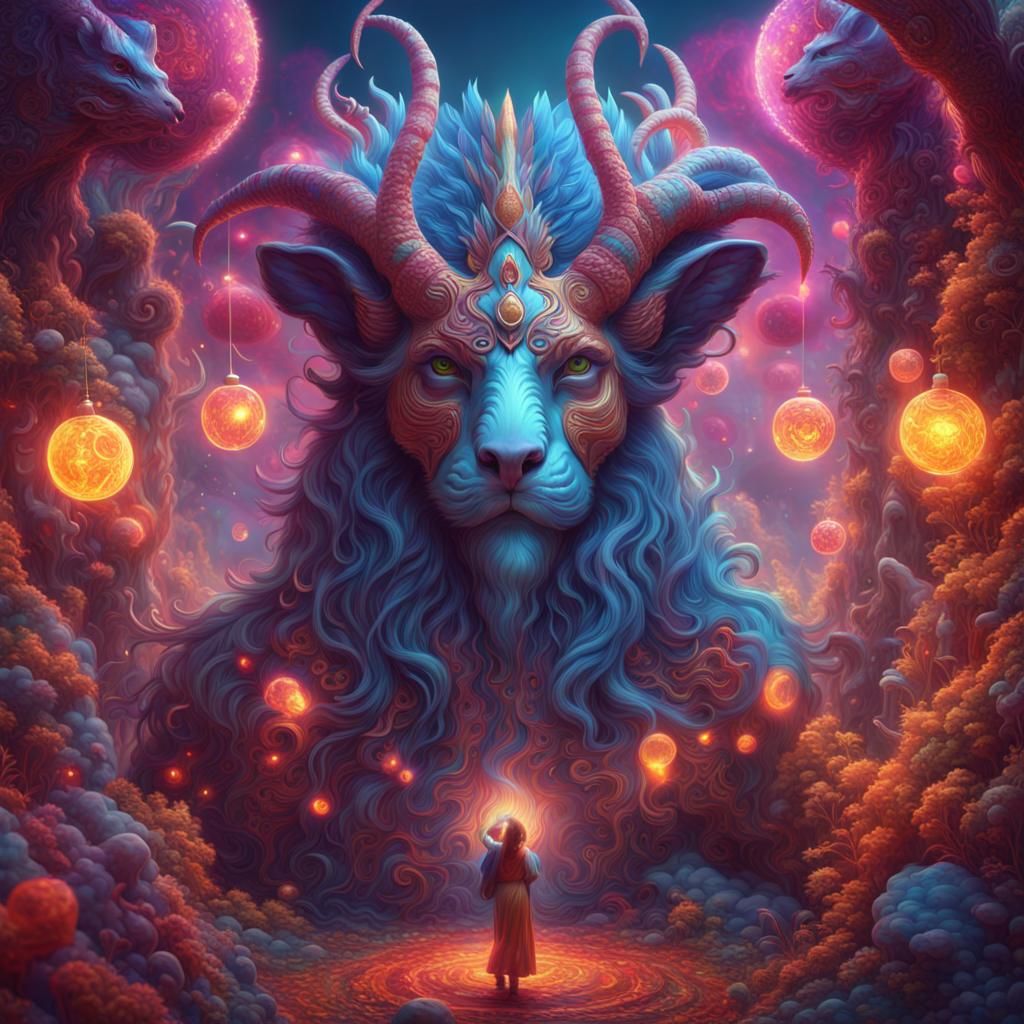 Psychedelic New Year Fantasy with Mythical Creatures