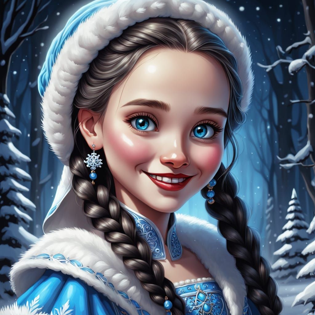 Girl in Russian Snow Maiden Costume as Colored Pencil Art