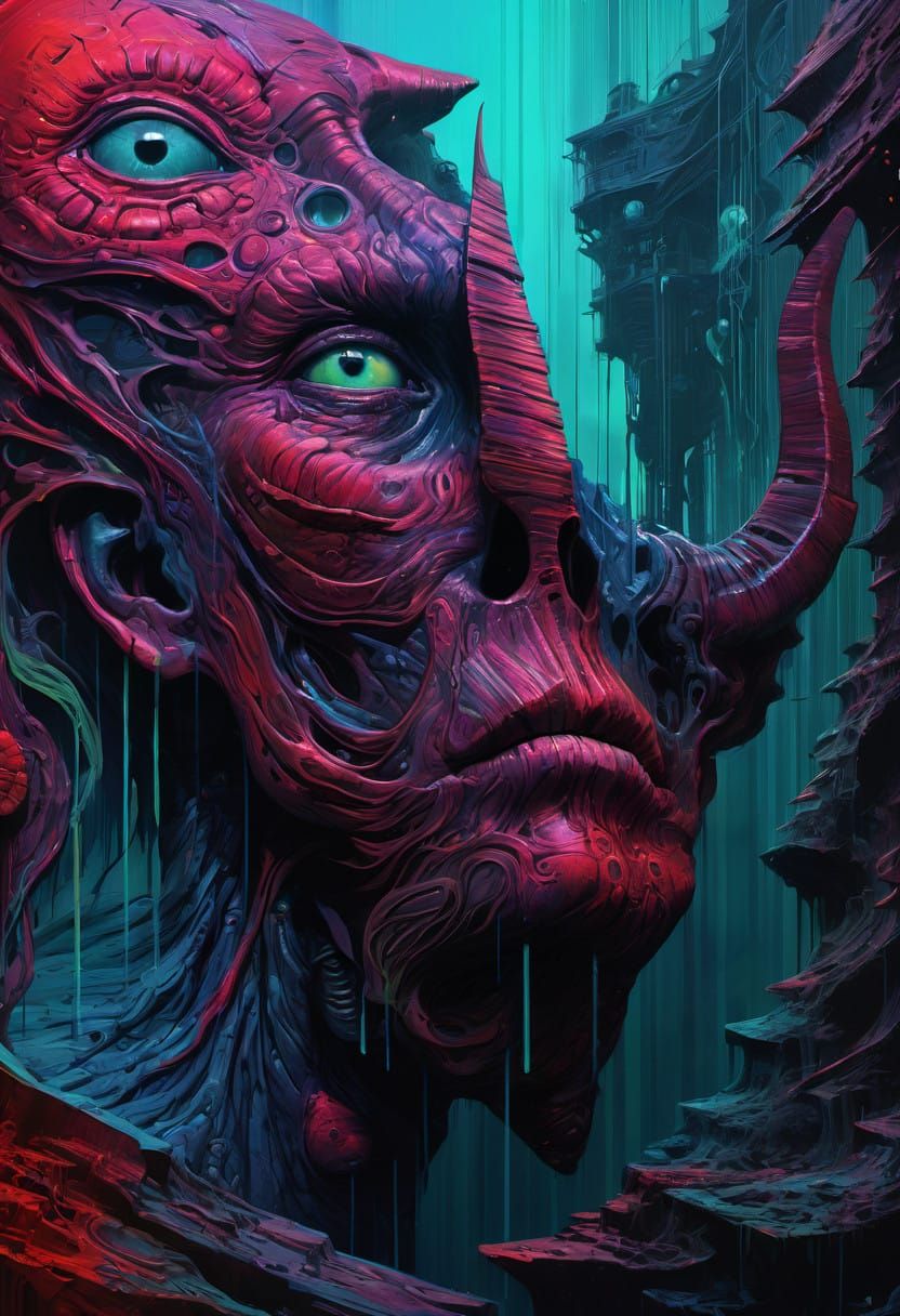 Hyperrealistic Horror Concept Art with Vibrant Background