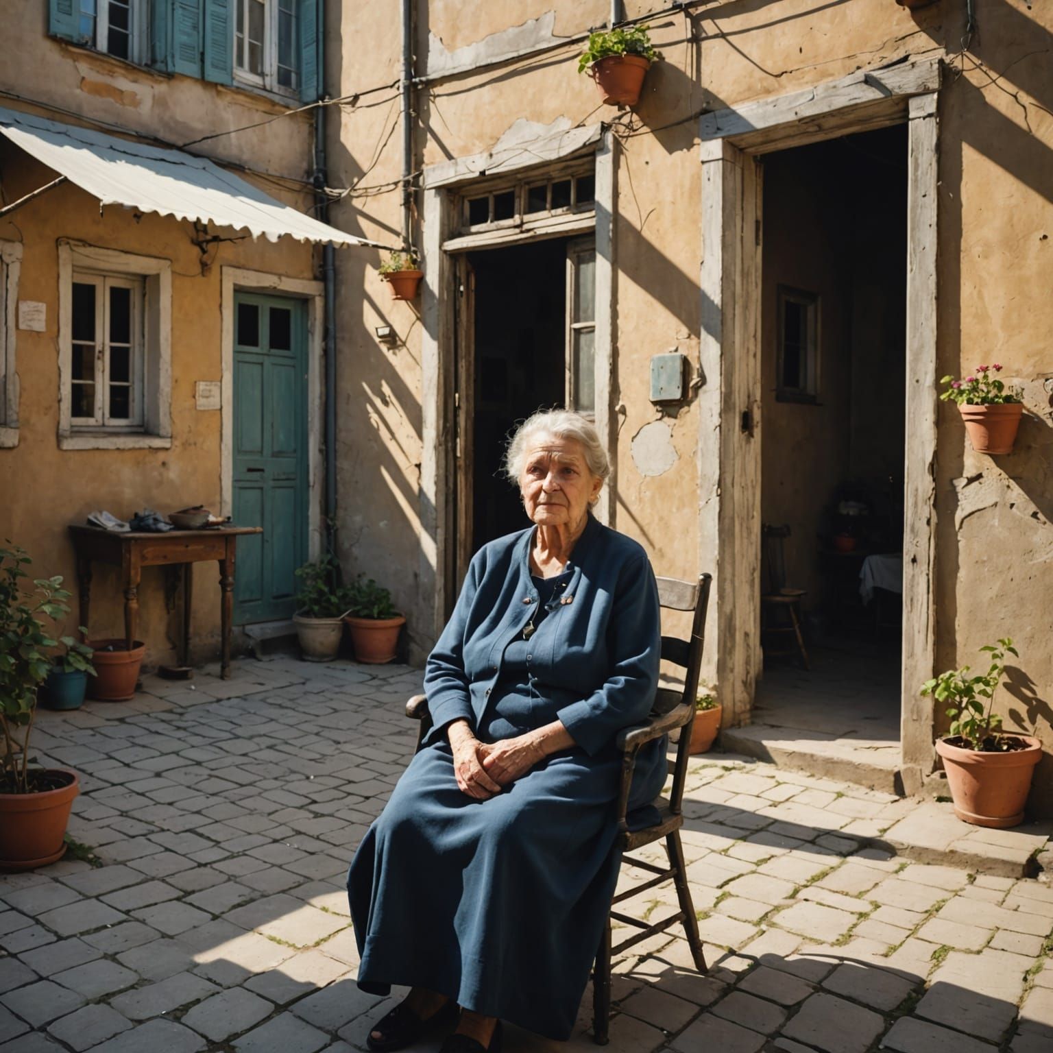 Southern Woman in Sunlit Courtyard: An Impressionist Oil Pai...