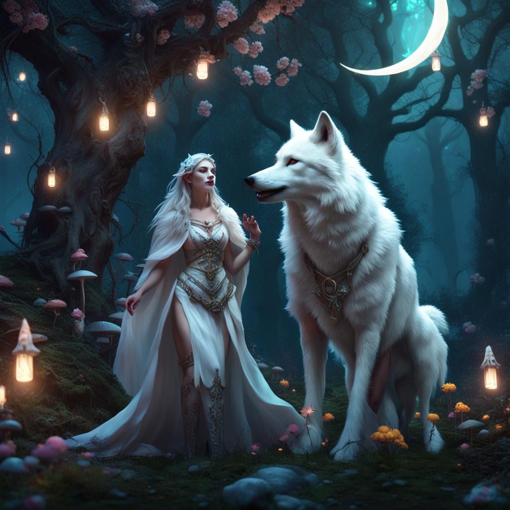 Wolf Witch in Enchanted Moonlit Forest