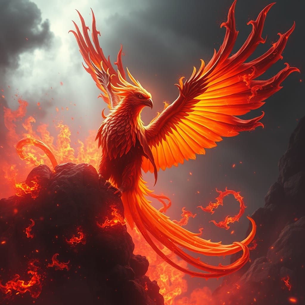 Phoenix Emerges from Fiery Ashes in Vivid Colors