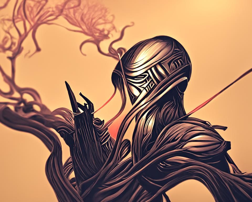 Dark Magic Warrior in Digital Black Paper Art