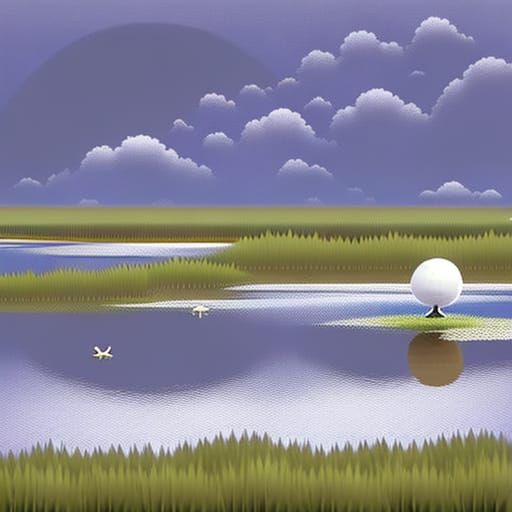 Dreamcore Cotton Ball Creatures in Retrowave Landscape