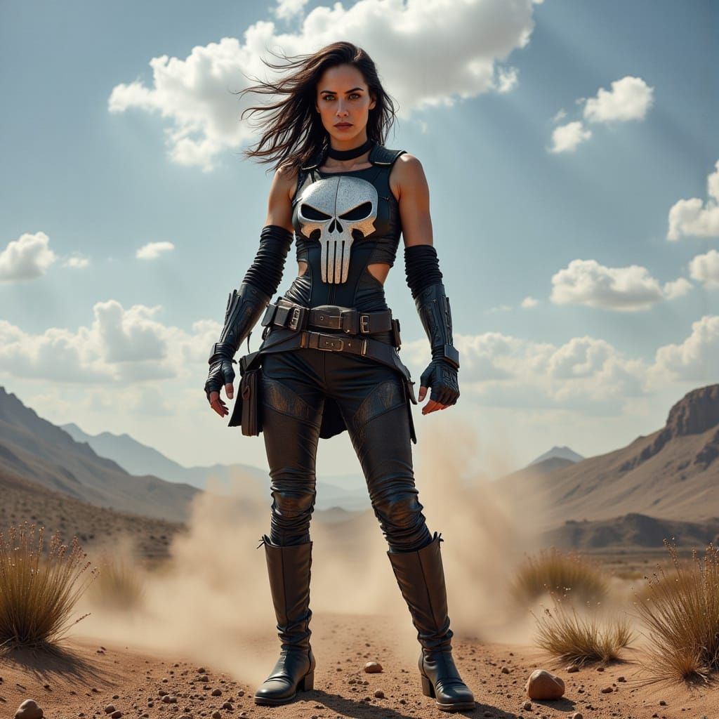 Gal Gadot as the Punisher in a Cinematic Film Still