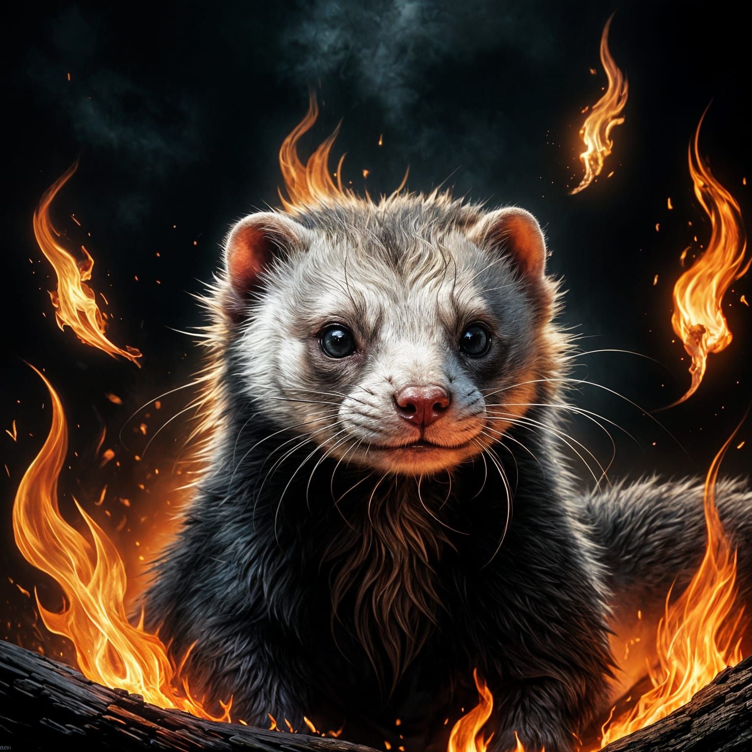 Horror Fire Ferret in Engraving Style
