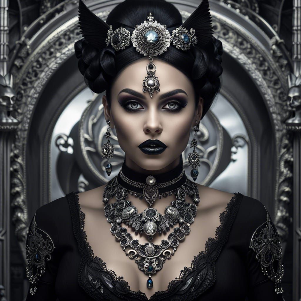 Beautiful Goth Girl with Vampire Decorations