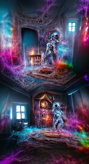 Haunted House: Holographic Astral Cosmic Illustration