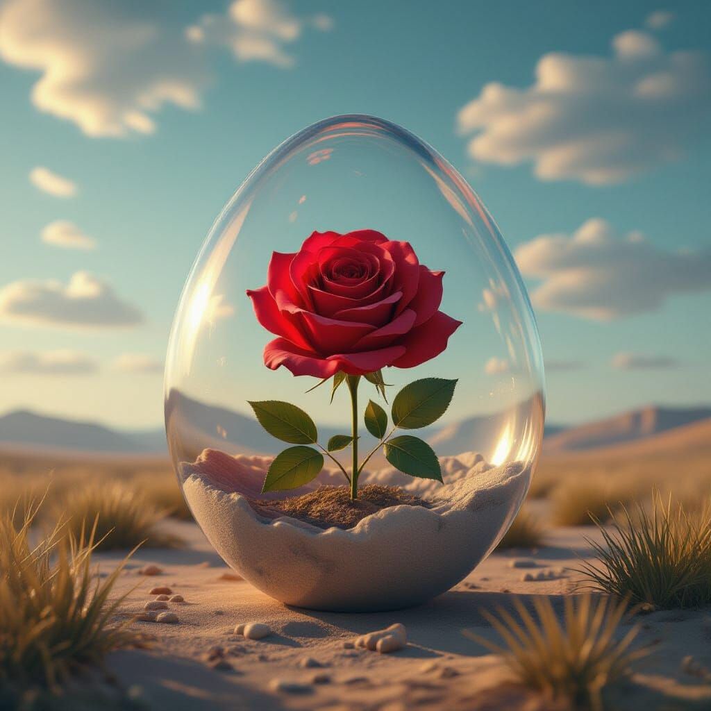 Surreal Rose in Transparent Cracked Egg, Matte Details