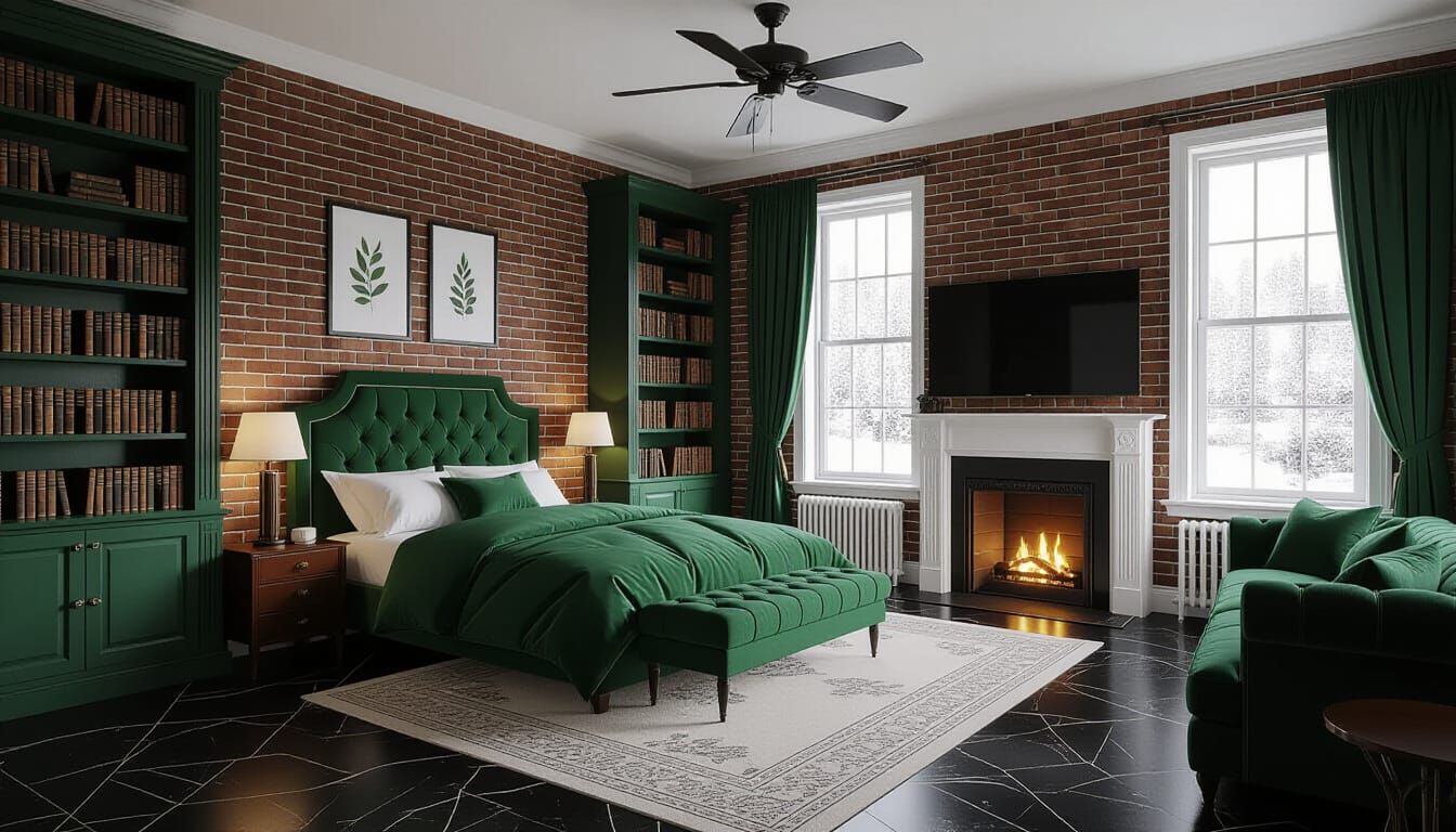 Elegant Victorian Bedroom with Snowy View