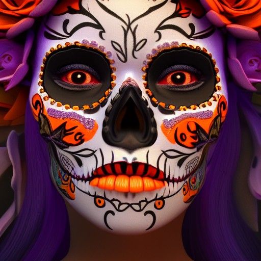 Ornate Sugar Skull with Floral Design