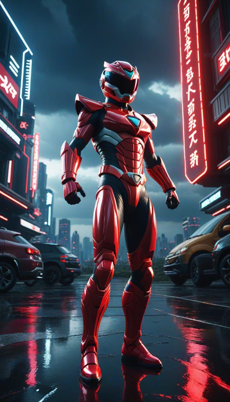 Sci-Fi Red Ranger in Cinematic Style