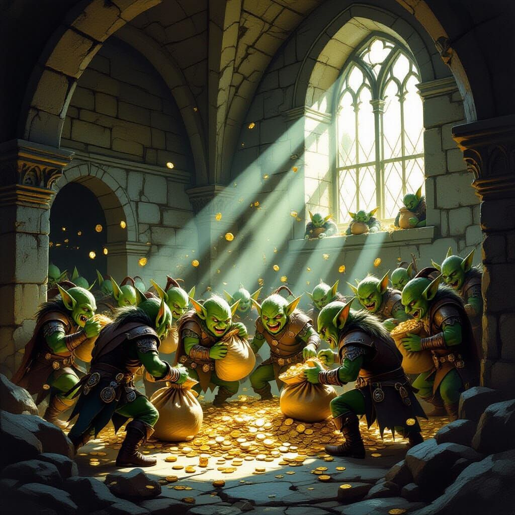 Mischievous Goblins Looting Royal Treasury in Dark Fantasy S...
