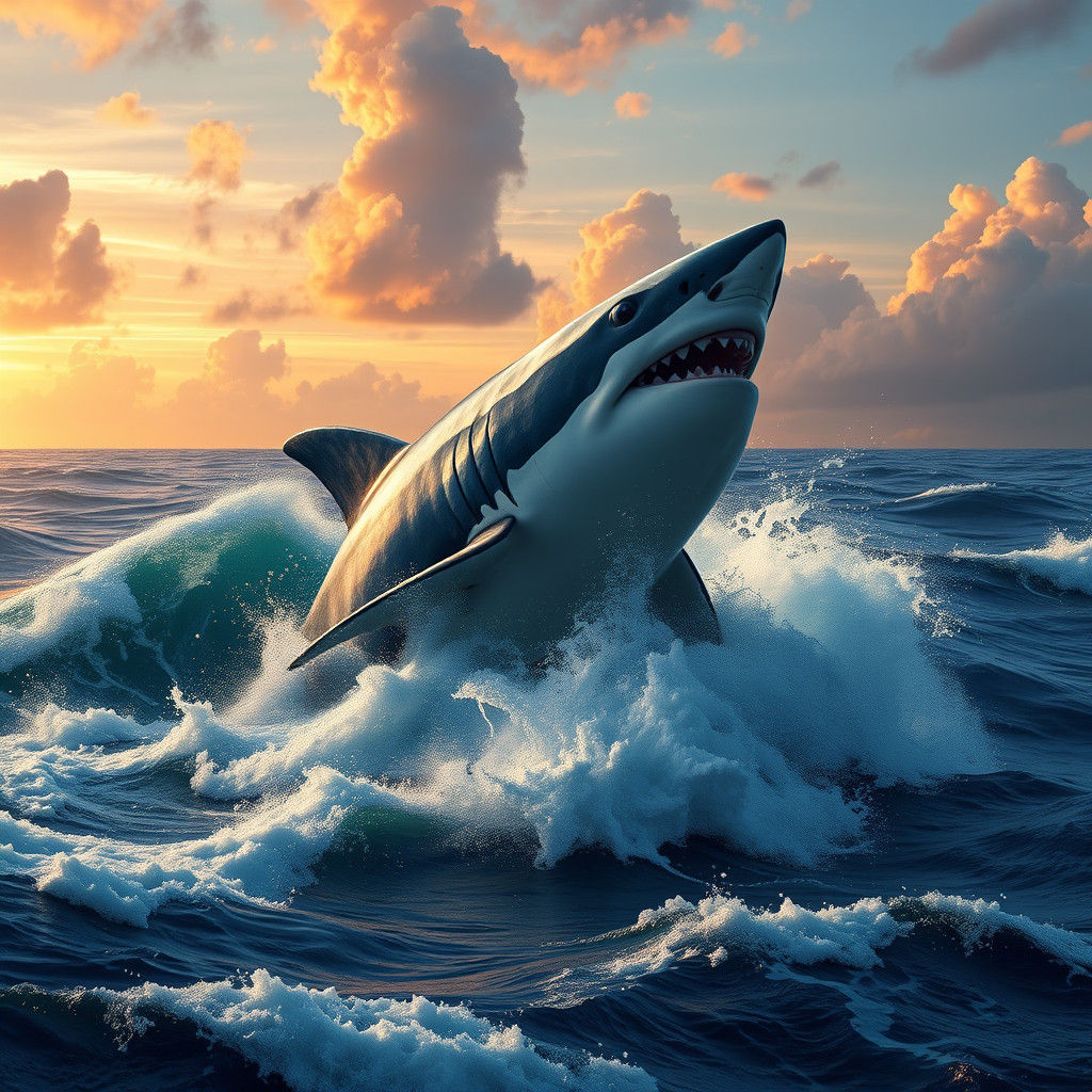 Great White Shark Breaching: A Matte Painting