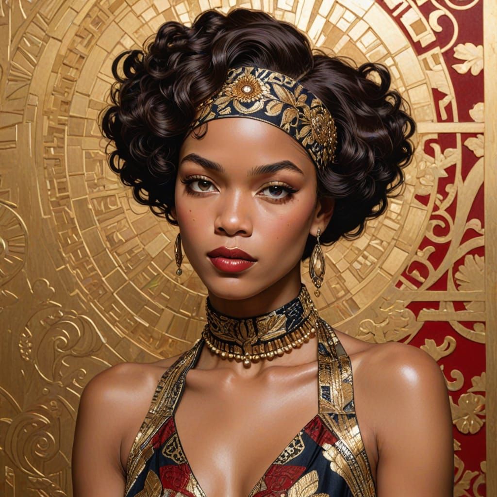 Elegant African American Woman Portrait in Art Deco Style