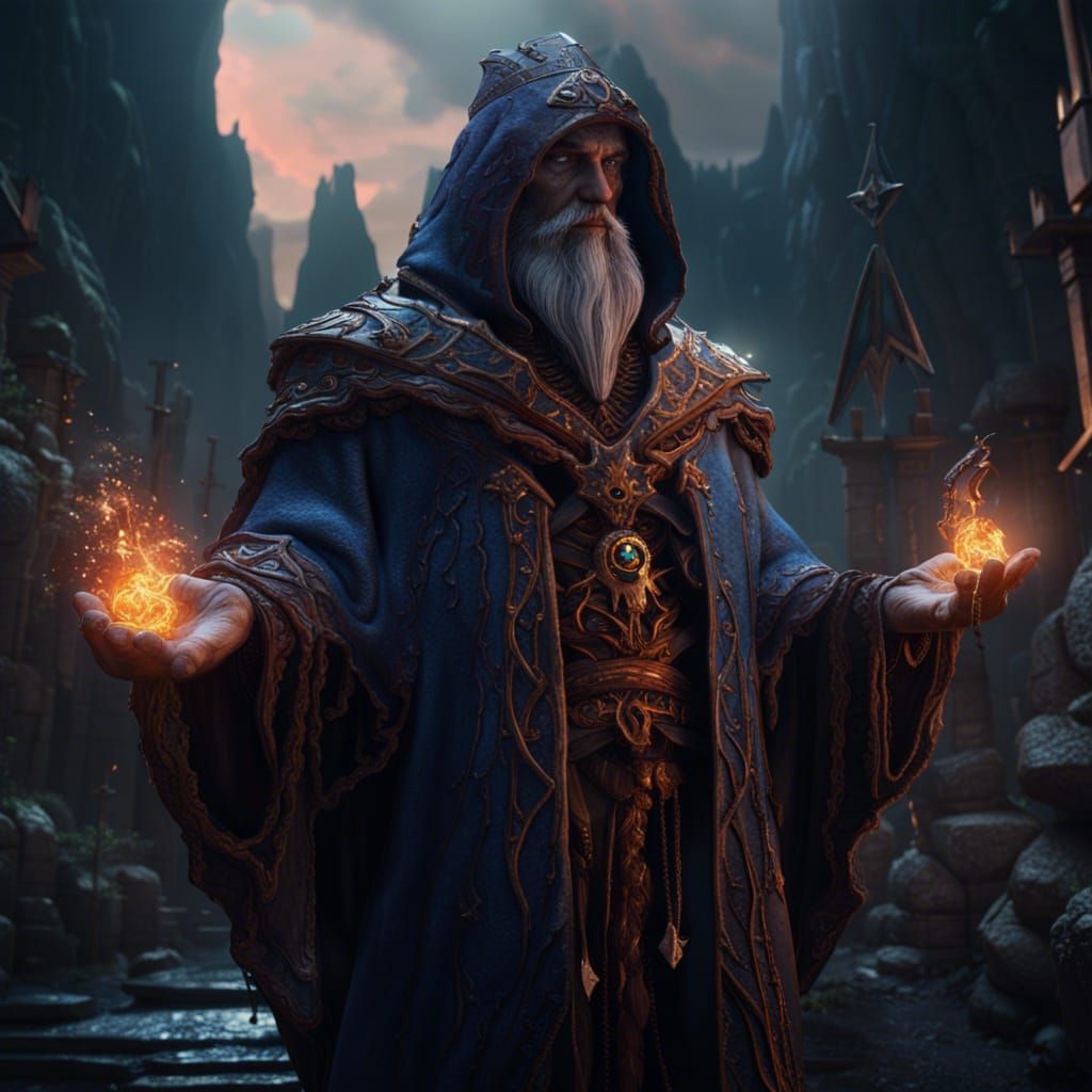 Fantastical Sorcerer in Detailed Matte Painting Style