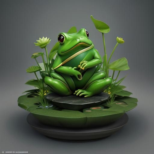 Zen Lotus Frog in 3D Anime Art