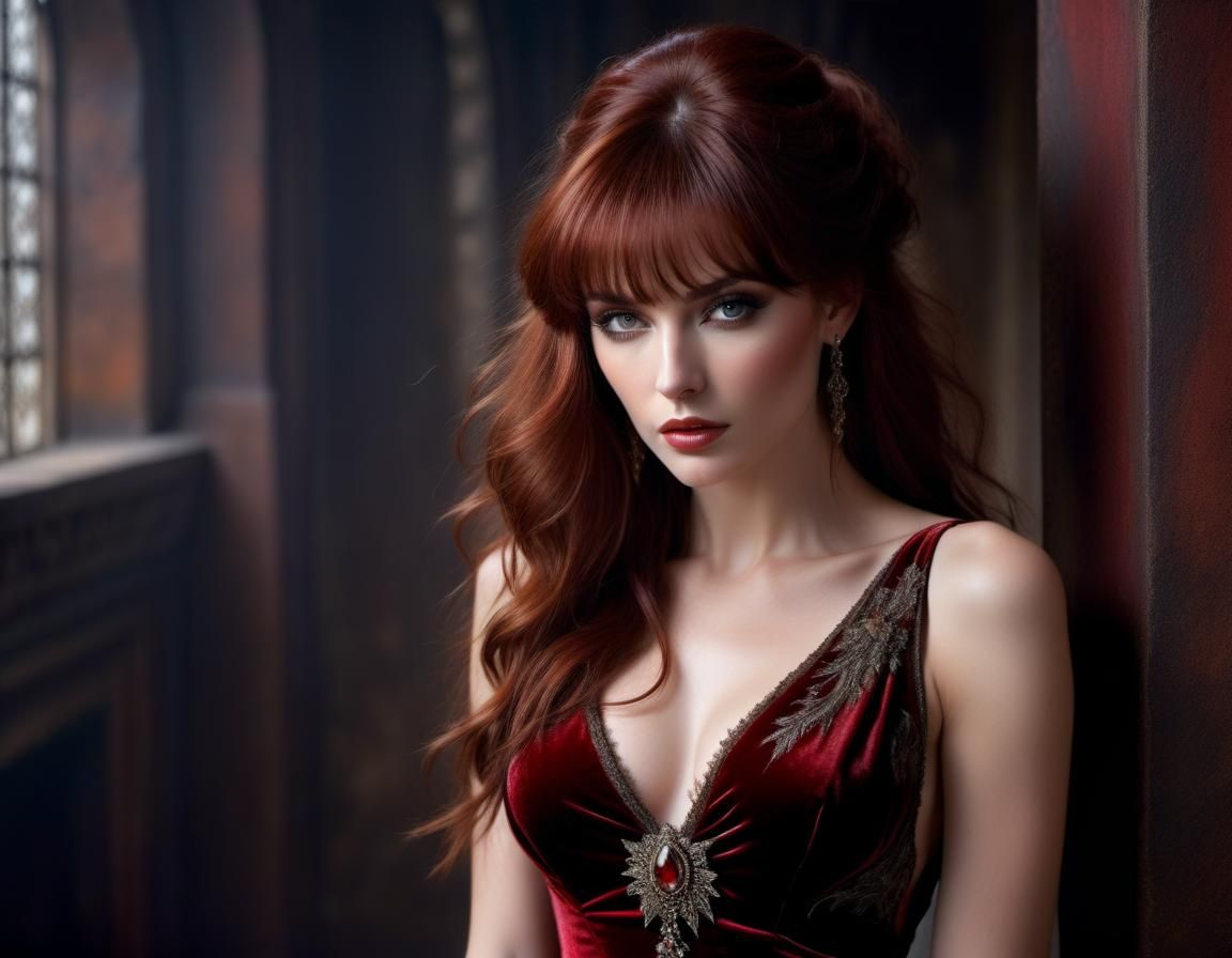 Gorgeous Auburn-Haired Woman: Portrait in Royo Style