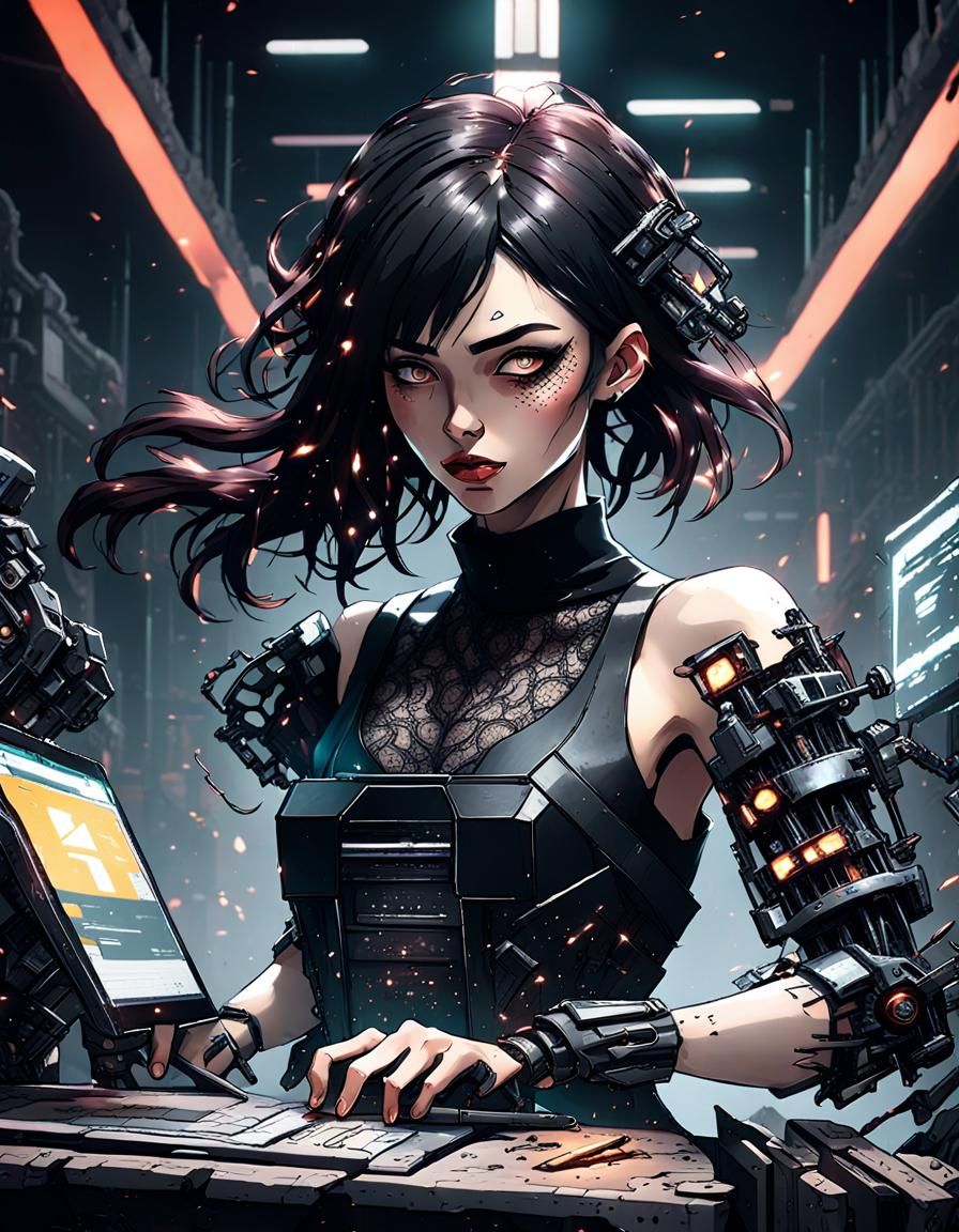 Rebellious Woman Destroys Robot in Cyberpunk School