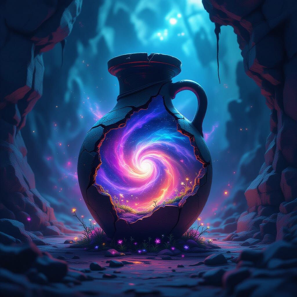 Cosmic Vortex in Ancient Amphora Graffiti Art Style
