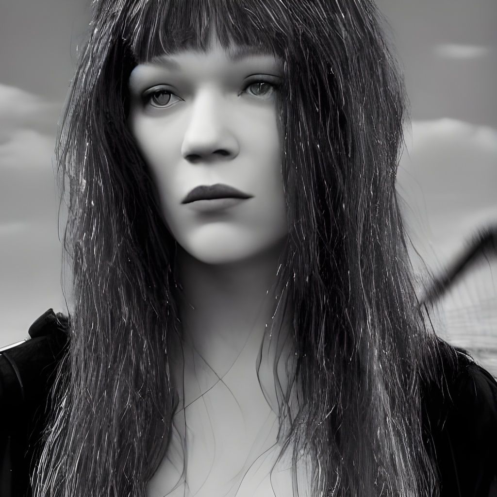 Goth Girl Dancing in Dystopian Beach Scene, Inspired by Cybe...