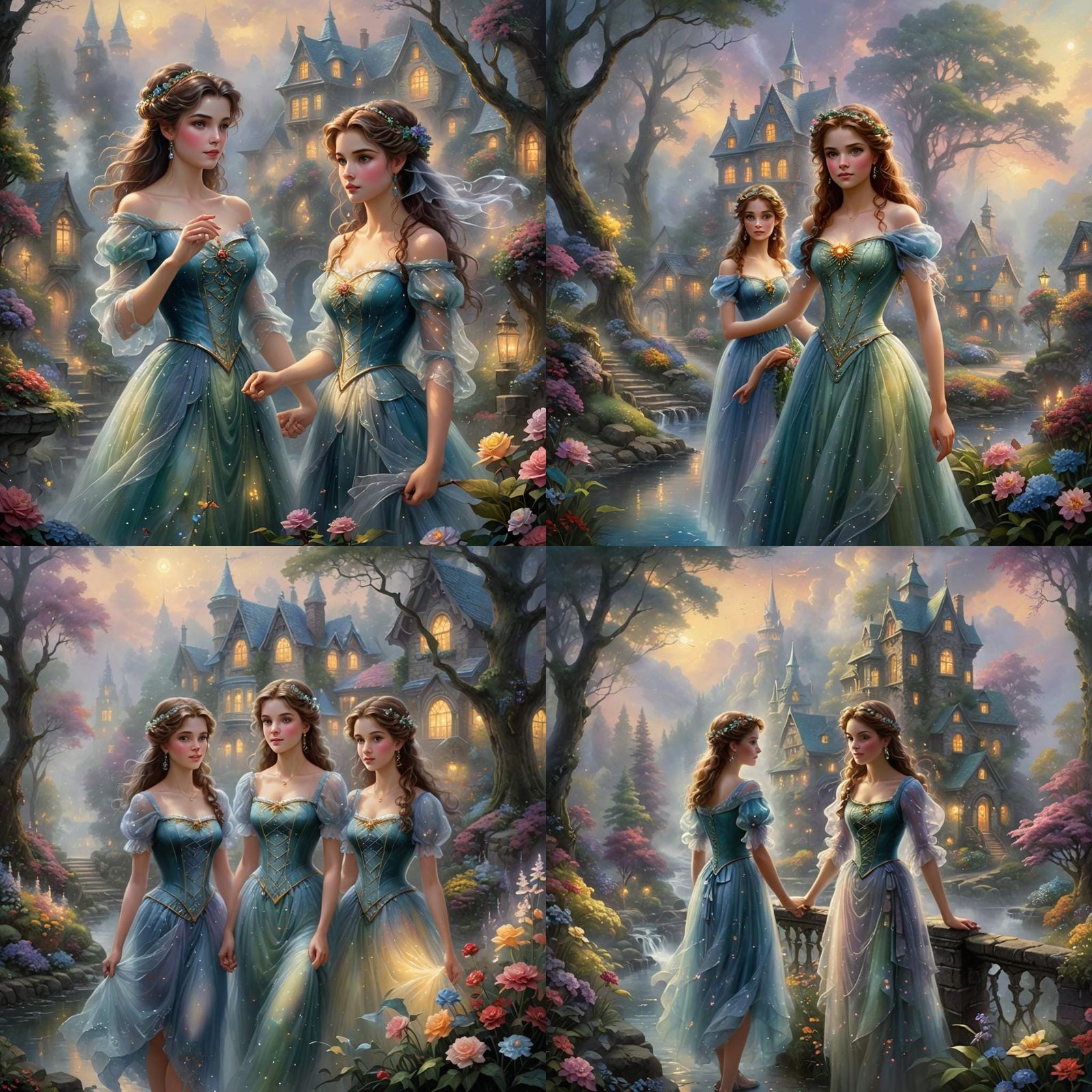 Ethereal Twin Sisters in a Hyperdetailed Fantasy Landscape